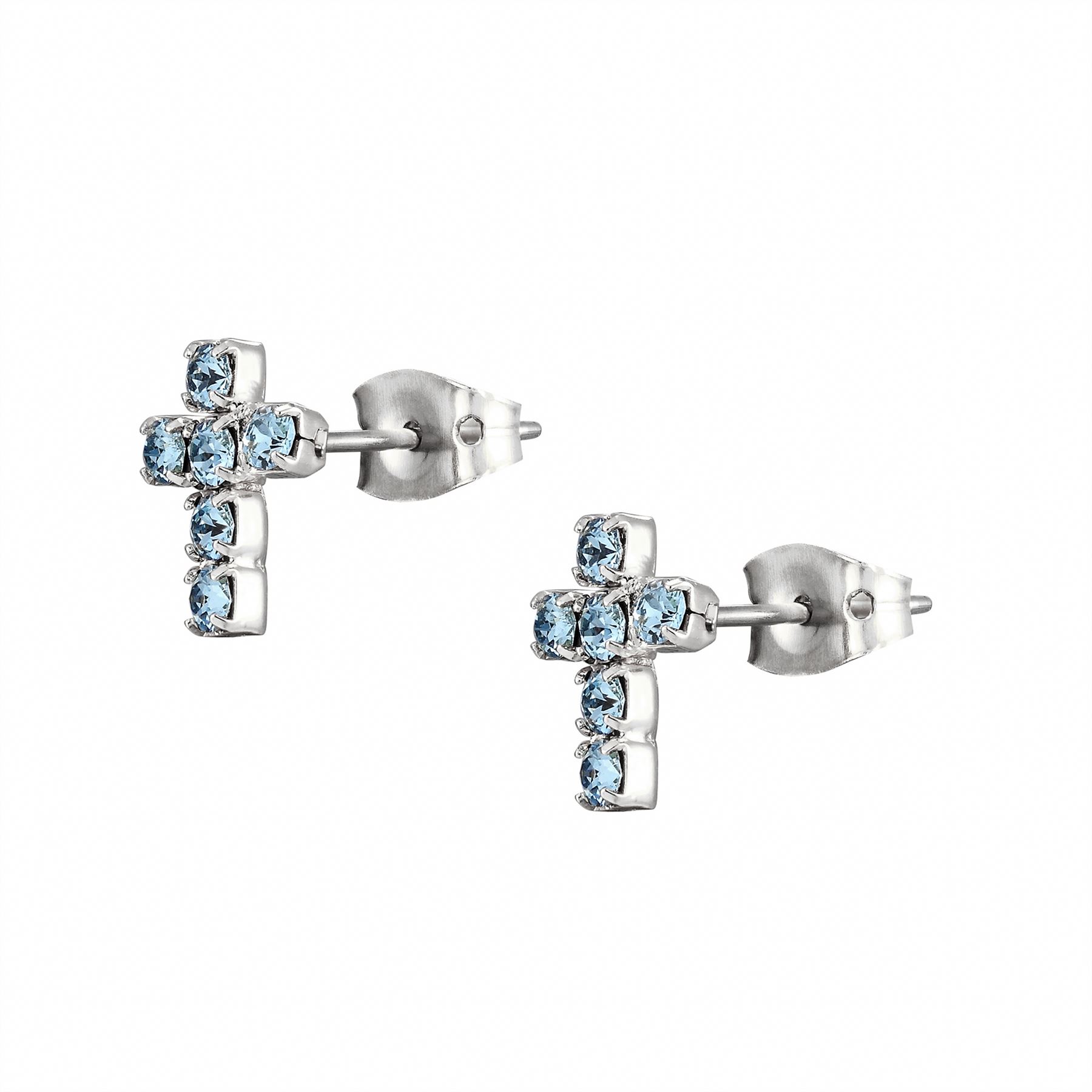 Aqua Swarovski crystal cross stud earrings - Foto 19 di 20