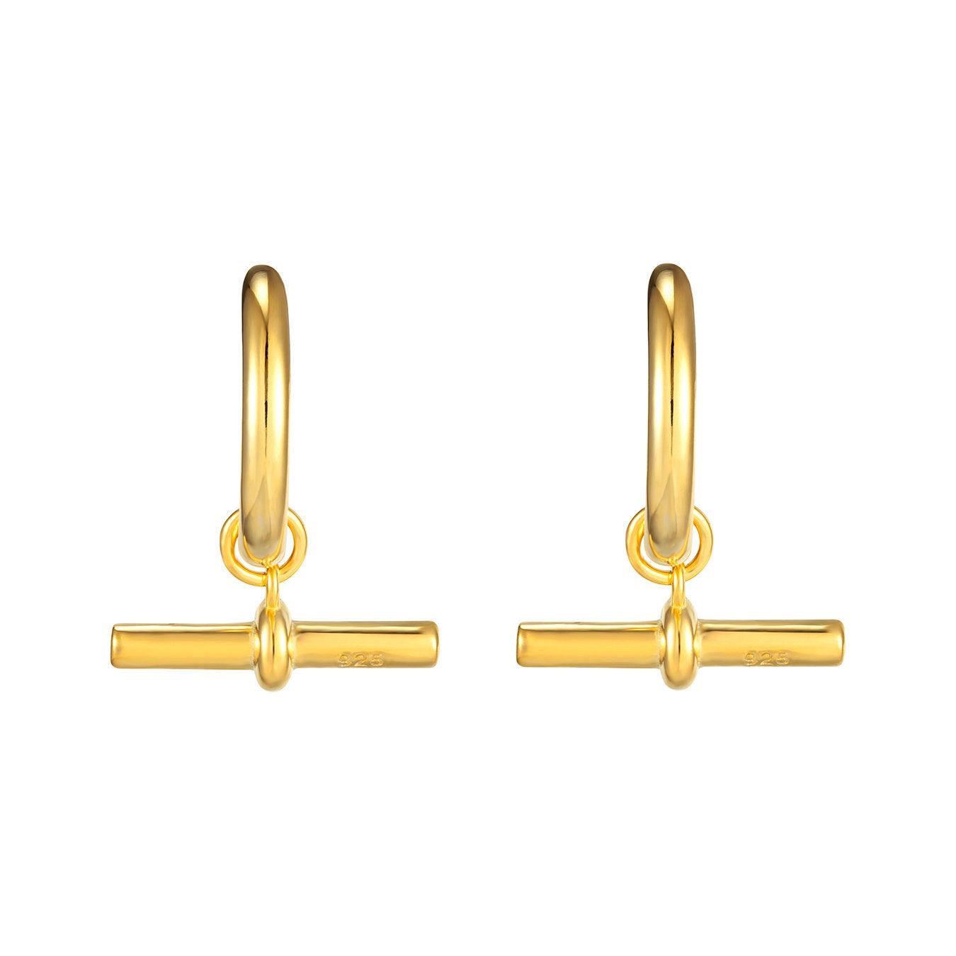 18 kt Gelbgold Sterlingsilber T-Bar Creolen - Bild 2 von 7