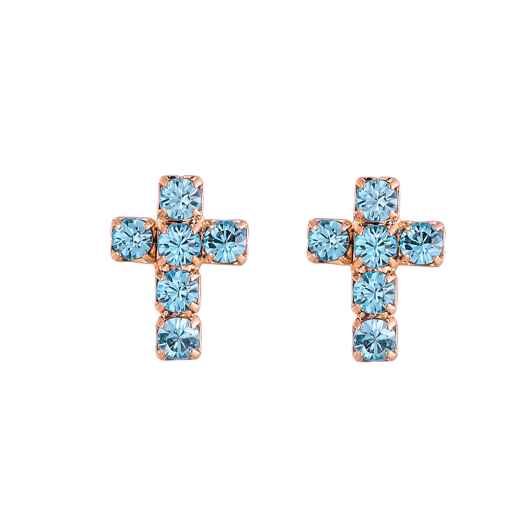 Aqua Swarovski crystal cross stud earrings - Foto 13 di 20