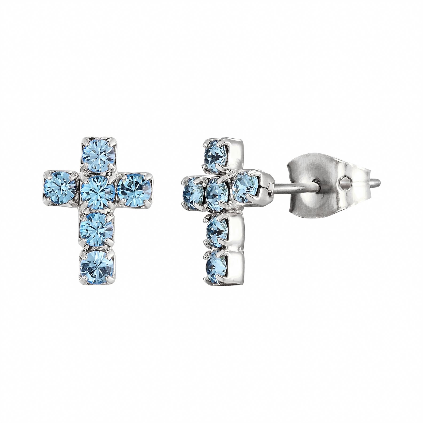 Aqua Swarovski crystal cross stud earrings - Foto 16 di 20
