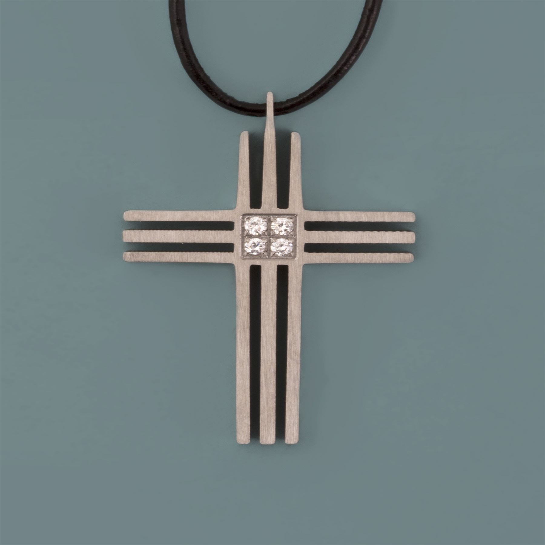 Stainless steel grooved cross pendant with CZ centre - Picture 8 of 25