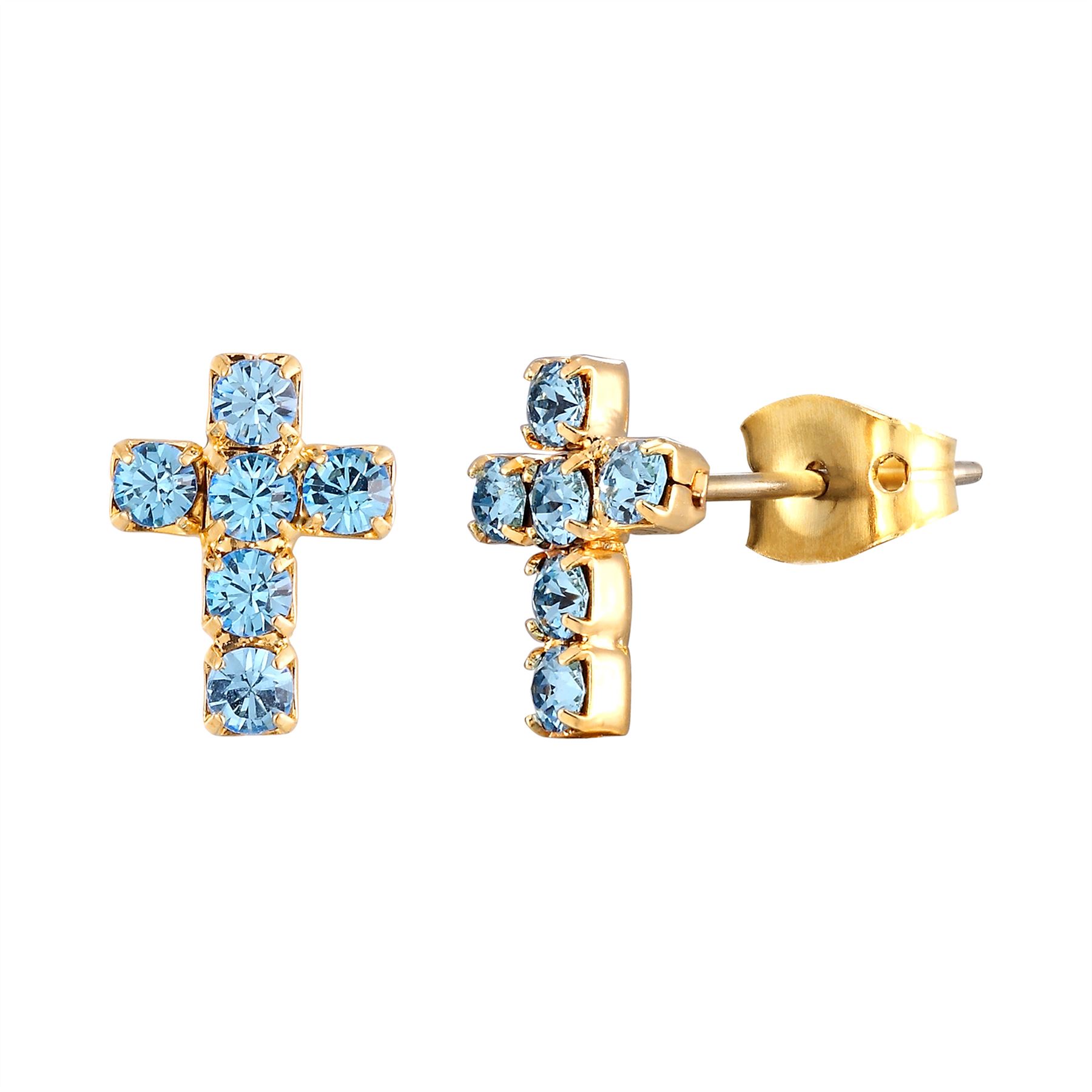 Aqua Swarovski crystal cross stud earrings - Foto 6 di 20