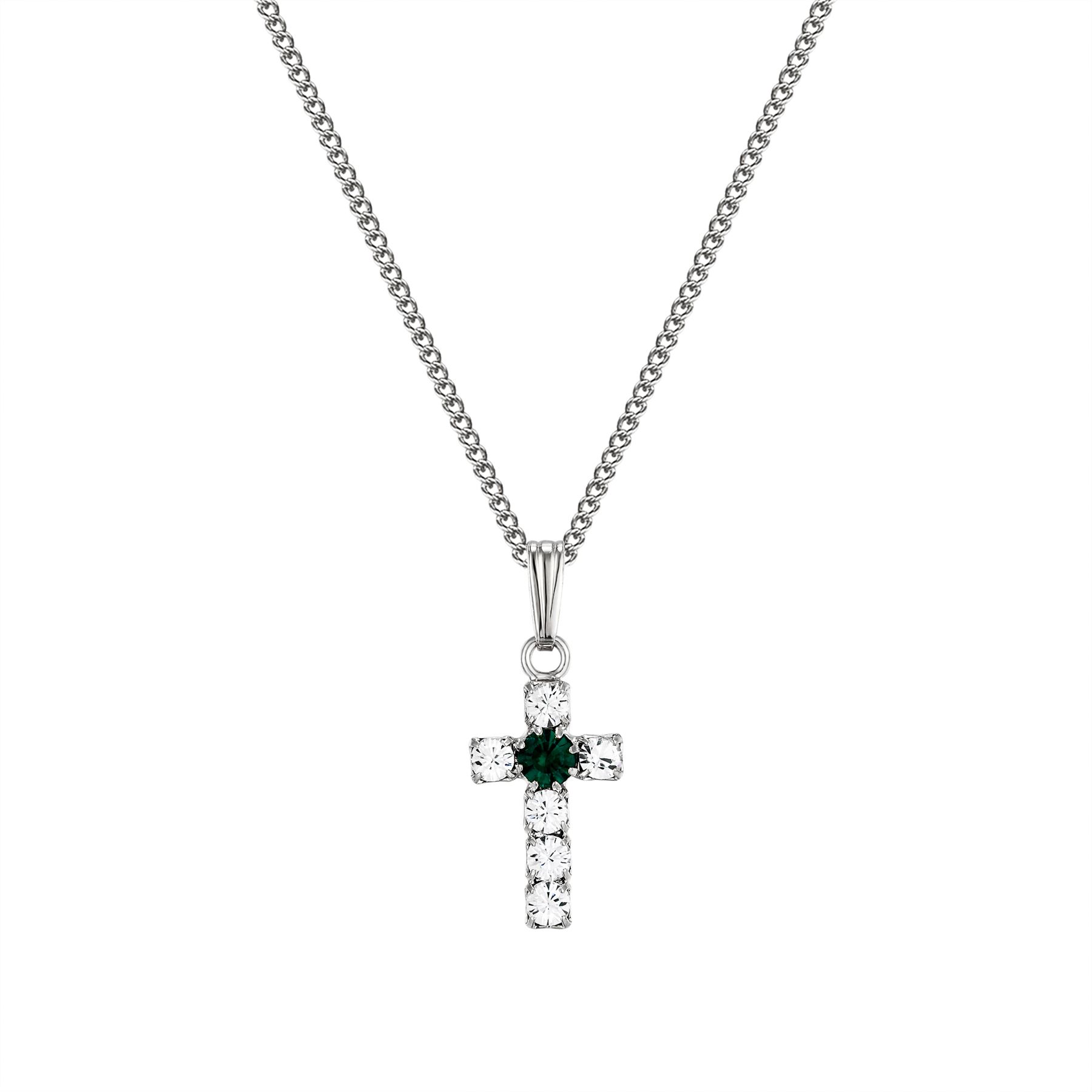 White crystal cross pendant with emerald crystal centre - Picture 10 of 12