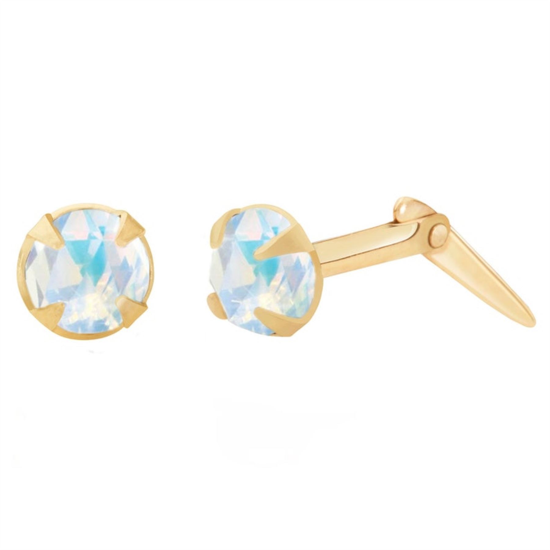 9ct yellow gold 2mm-5mm Andralok Aurora Borealis crystal earrings - Picture 2 of 2