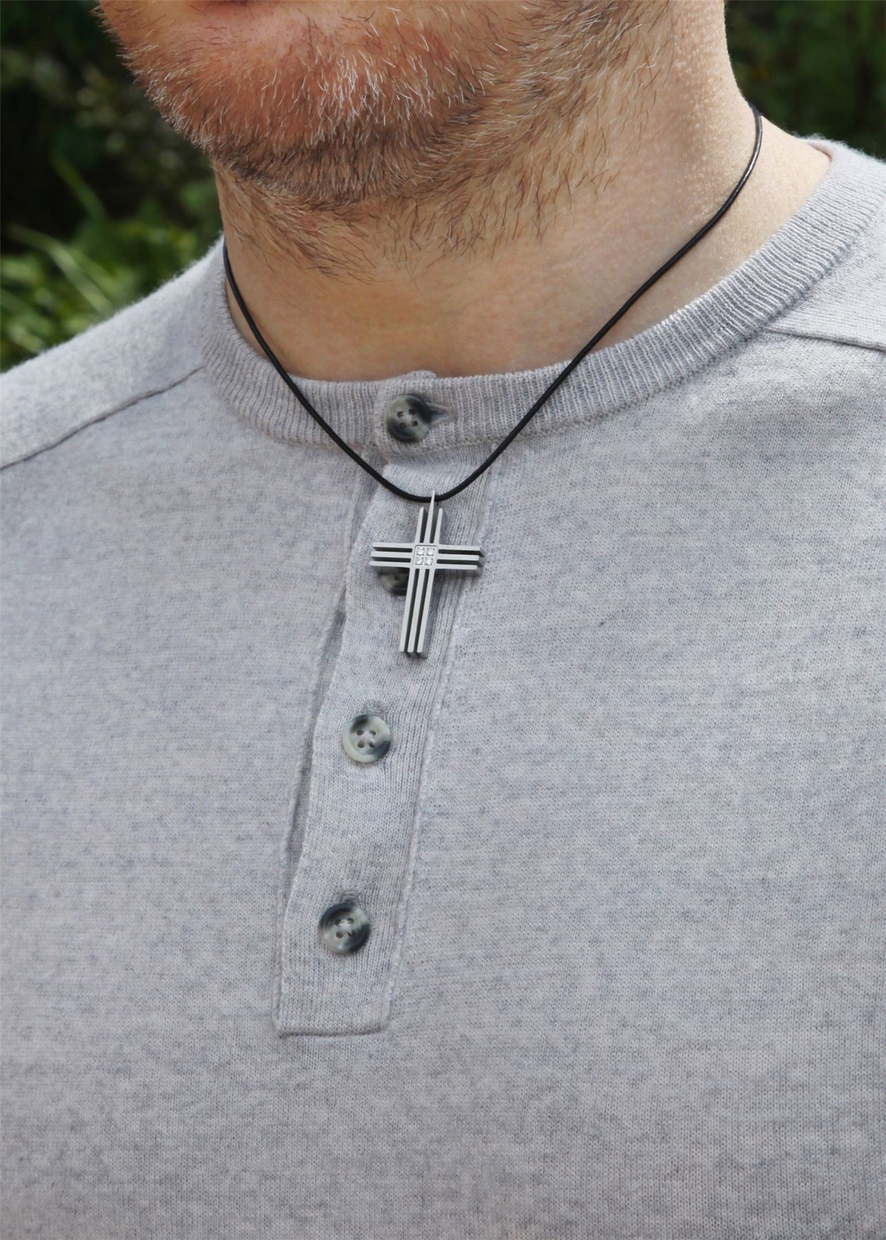 Stainless steel grooved cross pendant with CZ centre - Picture 7 of 25