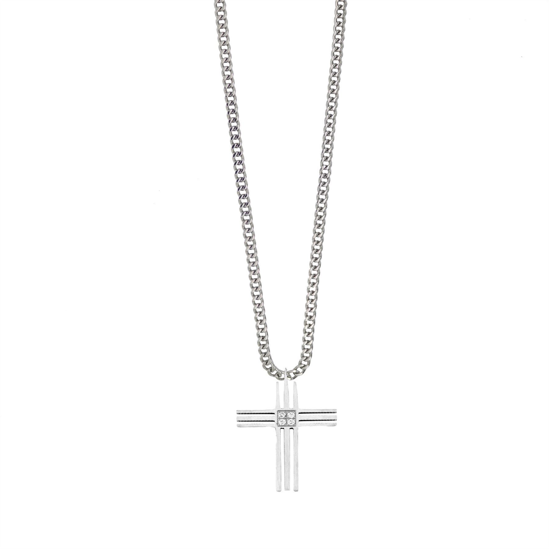 Stainless steel grooved cross pendant with CZ centre - Picture 16 of 25