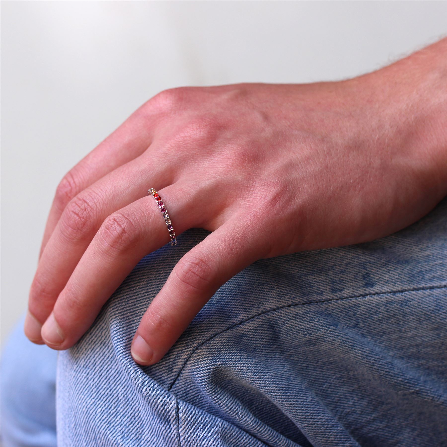 Sterling Silver & Rainbow CZ Crystal Eternity Ring - Size I-W - Picture 38 of 78