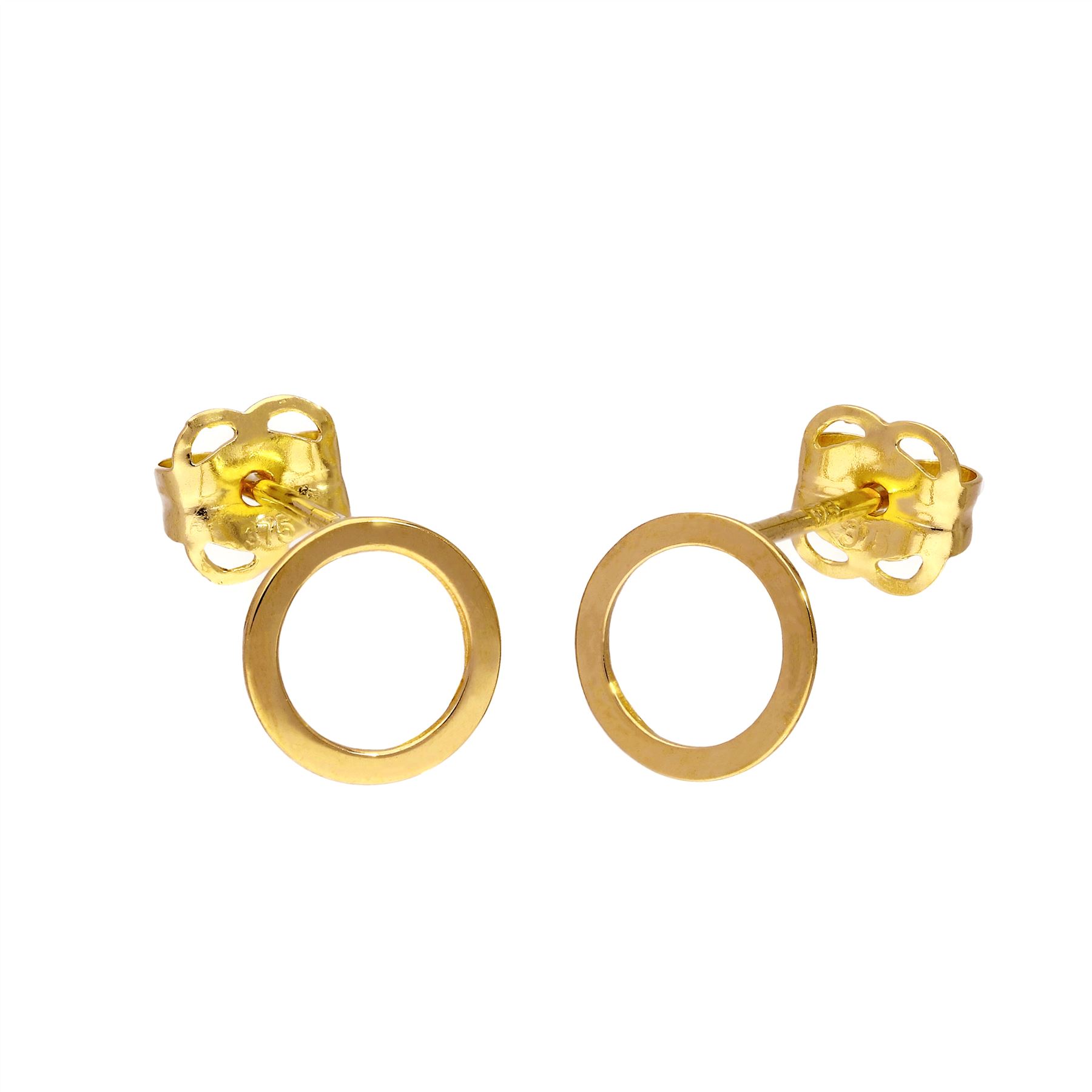 9ct Gold 6mm Circle Stud Earrings Hoop Loop Letter O Ring Studs