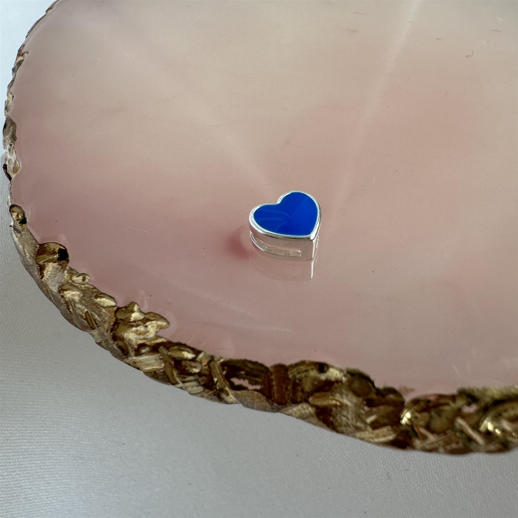 Sterling Silver & Blue Enamel Floating Heart Charm Valentines Hearts