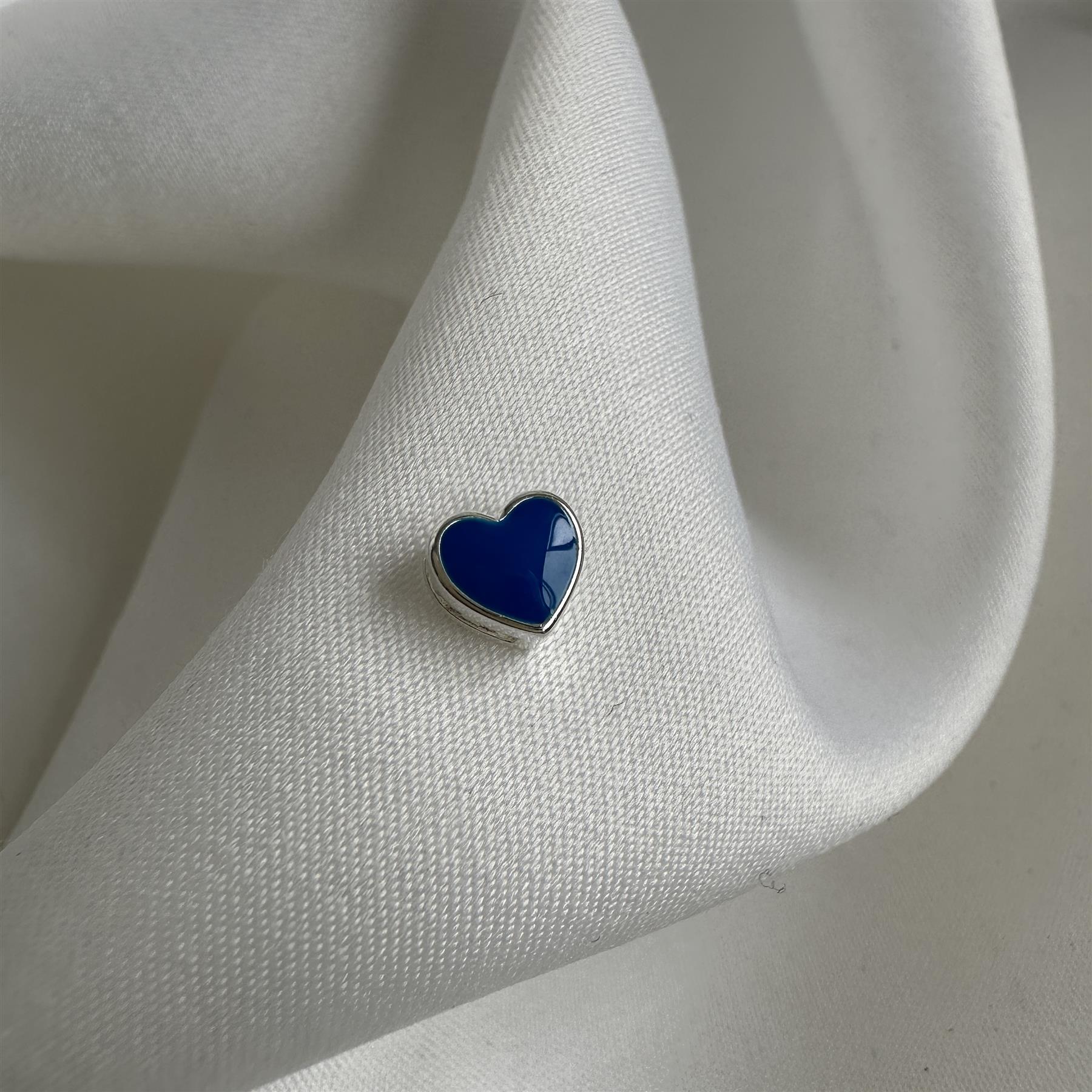 Sterling Silver & Blue Enamel Floating Heart Charm Valentines Hearts