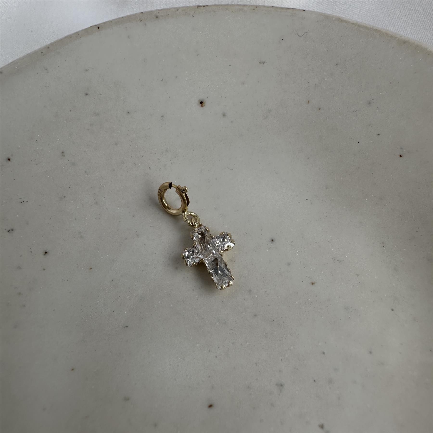 9ct Gold & Clear CZ Cross Clip on Charm 375 Charms Christian Religious Christ