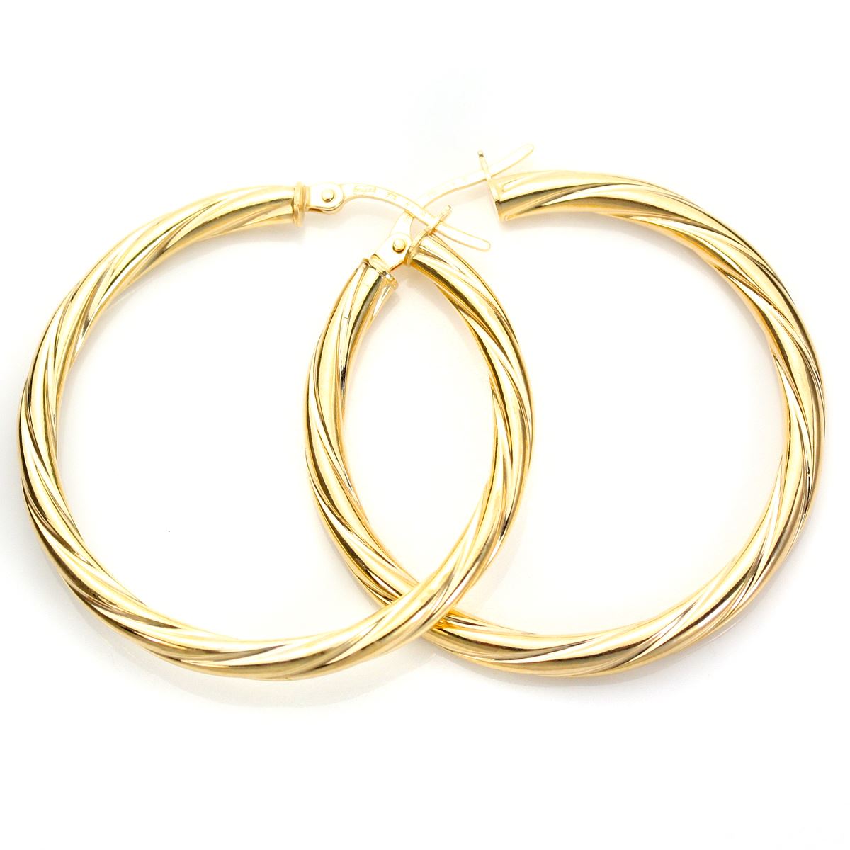 Boucles d'Oreilles Créoles Torsadées en Or Jaune 9 Carats Epaisseur 3mm - Picture 8 of 9
