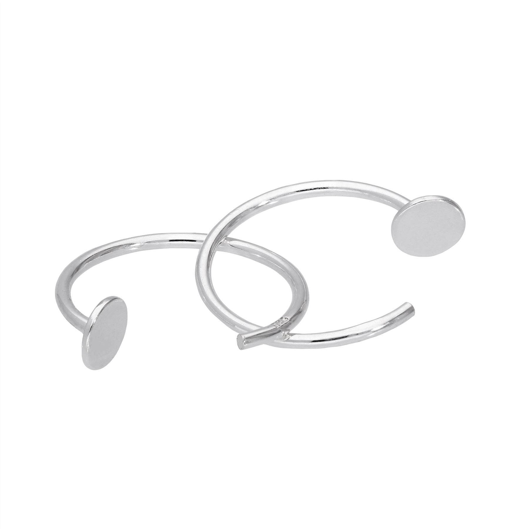 Sterling Silver Round Disc Pull Through Open Hoop Earrings