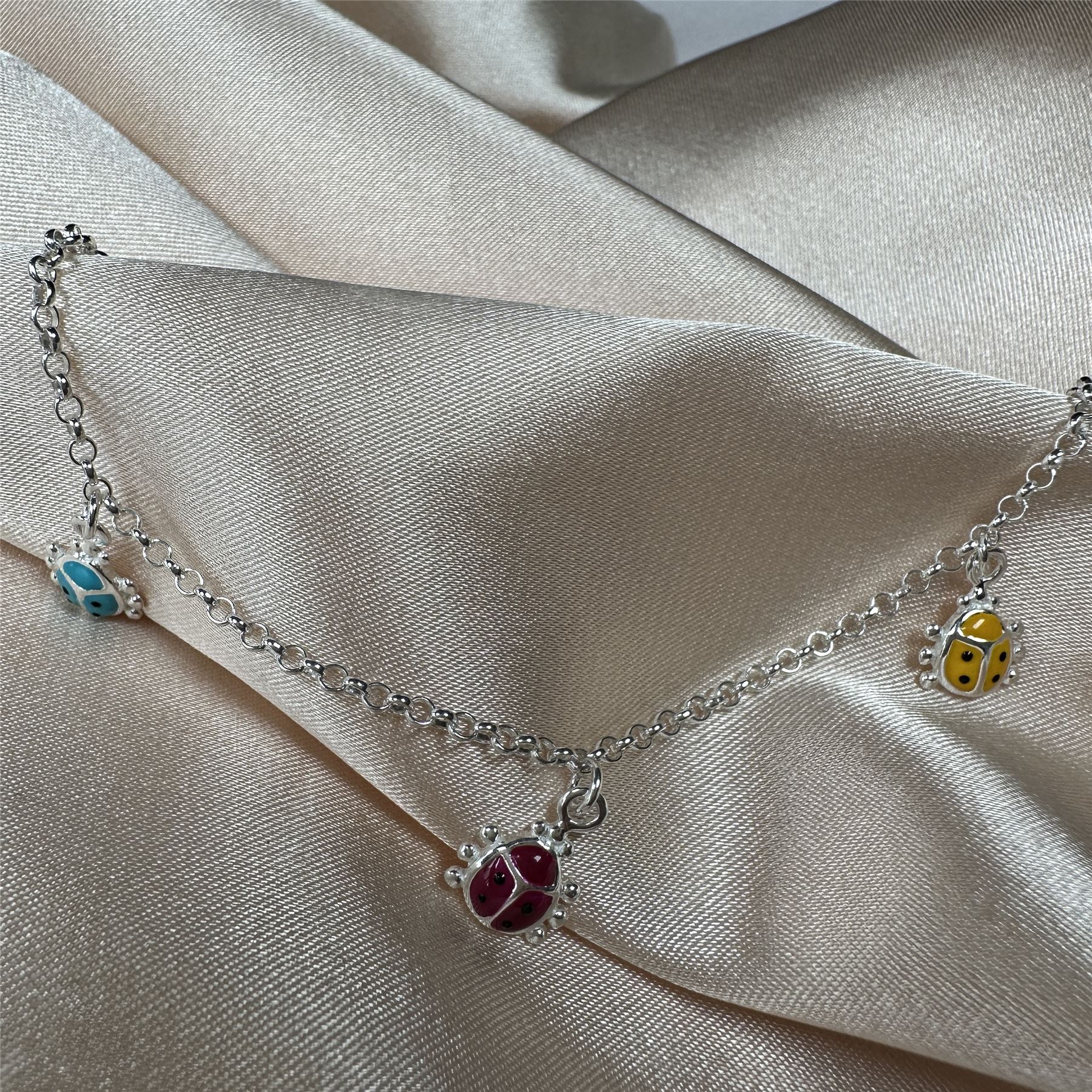 Childrens 925 Sterling Silver Ladybird Charm Bracelet Lady Bird Bug Charms Kids