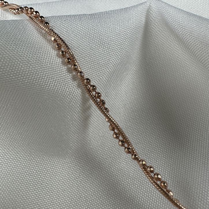 Rose Gold Plated Sterling Silver Snake & Bead Twisted Anklet
