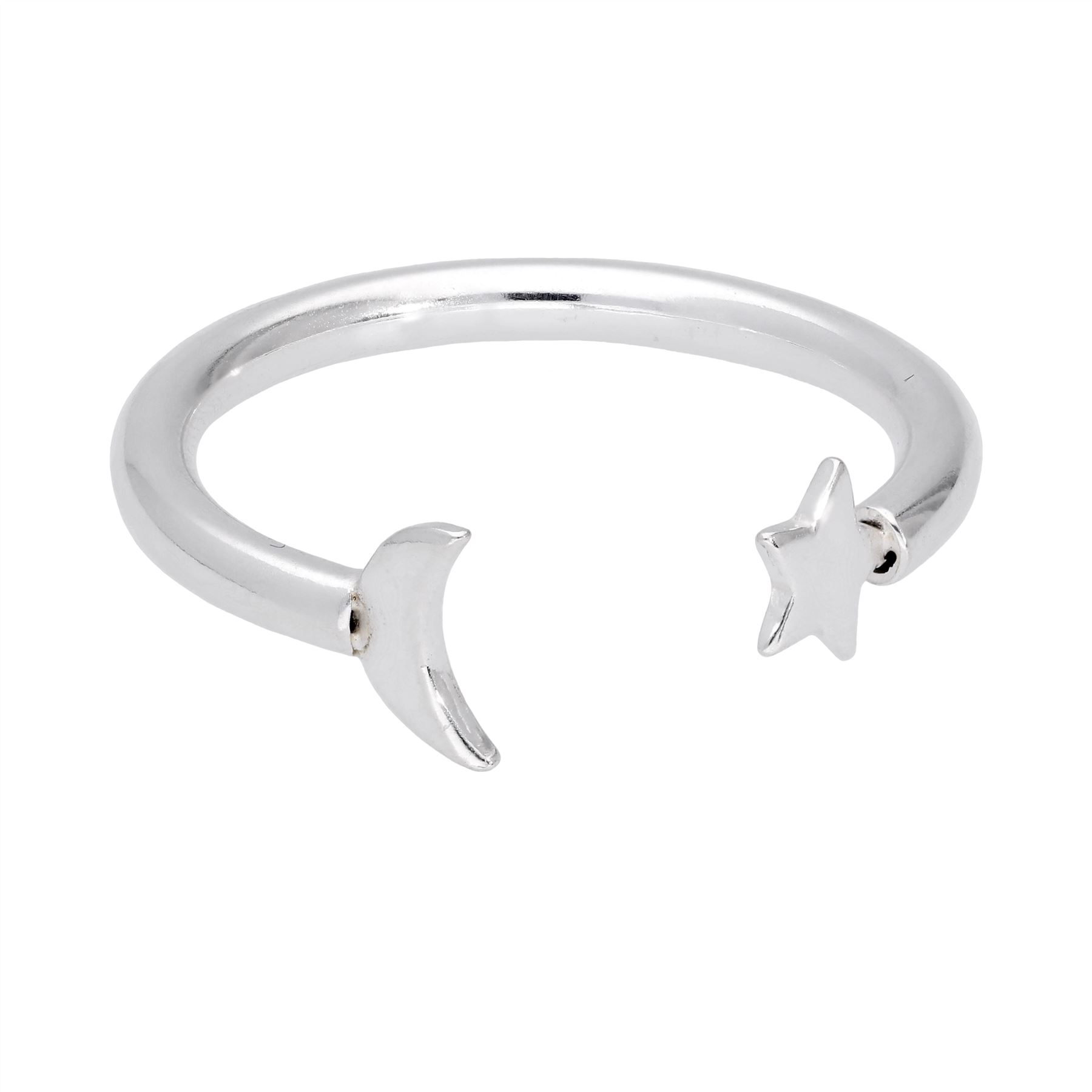 Sterling Silver Moon & Star Open Adjustable Ring