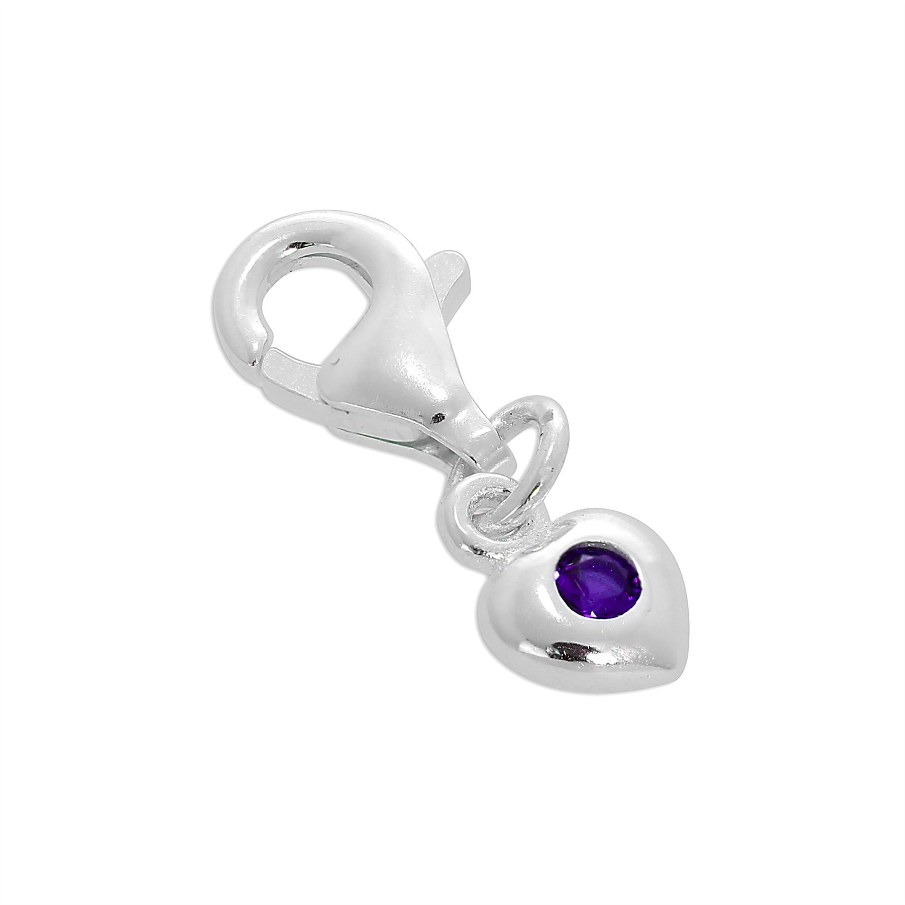 Sterling Silver & CZ Crystal Birthstone Heart Clip-On Charm Birthday Love - Picture 7 of 39