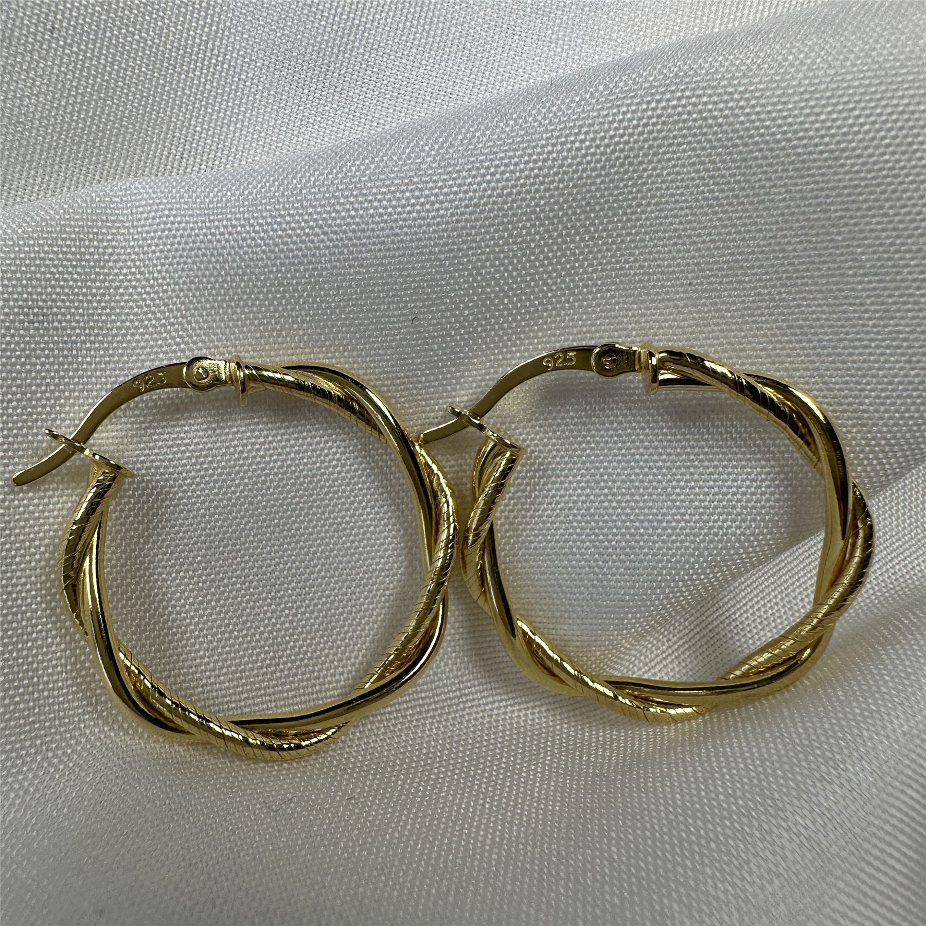 Gold Plated Sterling Silver Twisted Rope 25mm Creole Hoop Earrings