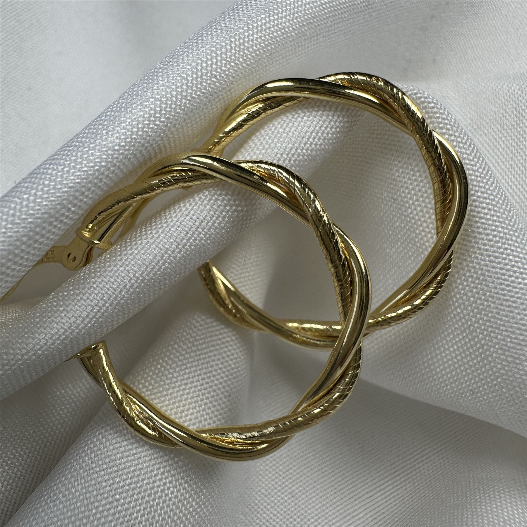 Gold Plated Sterling Silver Twisted Rope 25mm Creole Hoop Earrings