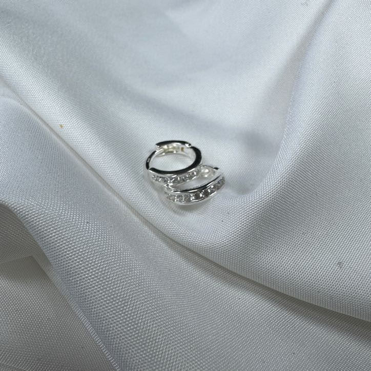 Sterling Silver CZ Channel Set Huggie 14mm Hoop Earrings