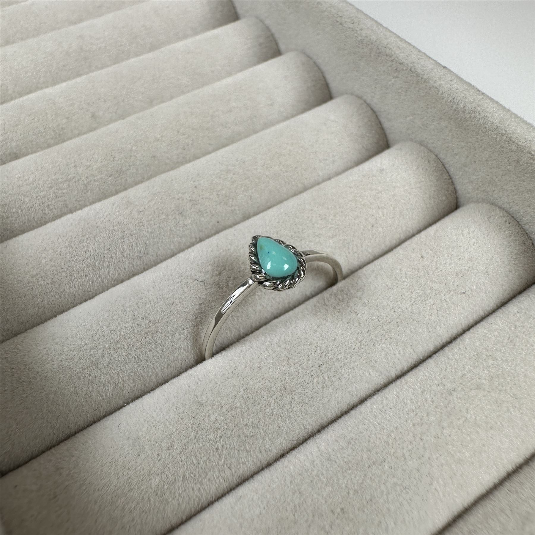 Sterling Silver Turquoise Oxidised Teardrop Open Ring
