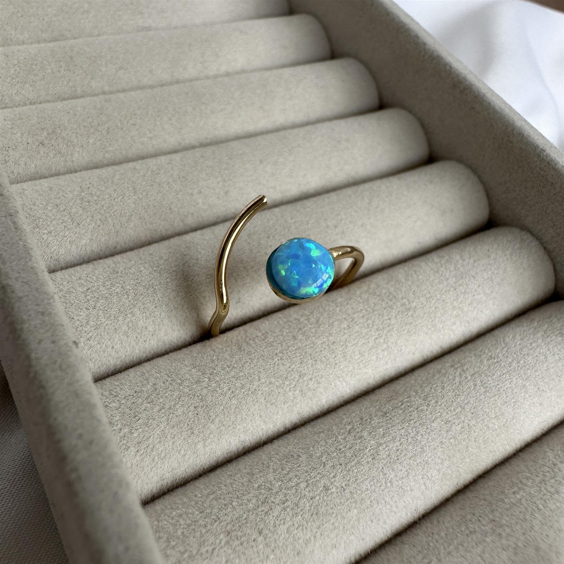 Gold Plated Sterling Silver Faux Opal Open Adjustable Ring