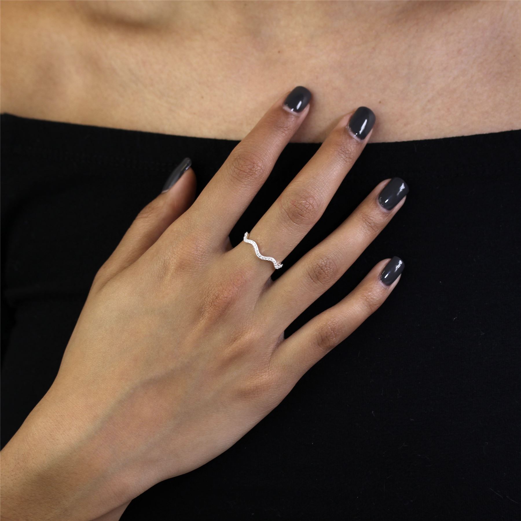 Ring Sterlingsilber 2 mm Welle mit klaren CZ Kristallen UK Größe I-W Ringe - Bild 6 von 48