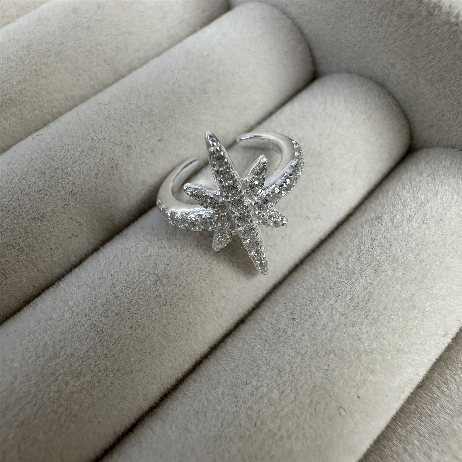 Sterling Silver Pave CZ Starburst Ear Cuff