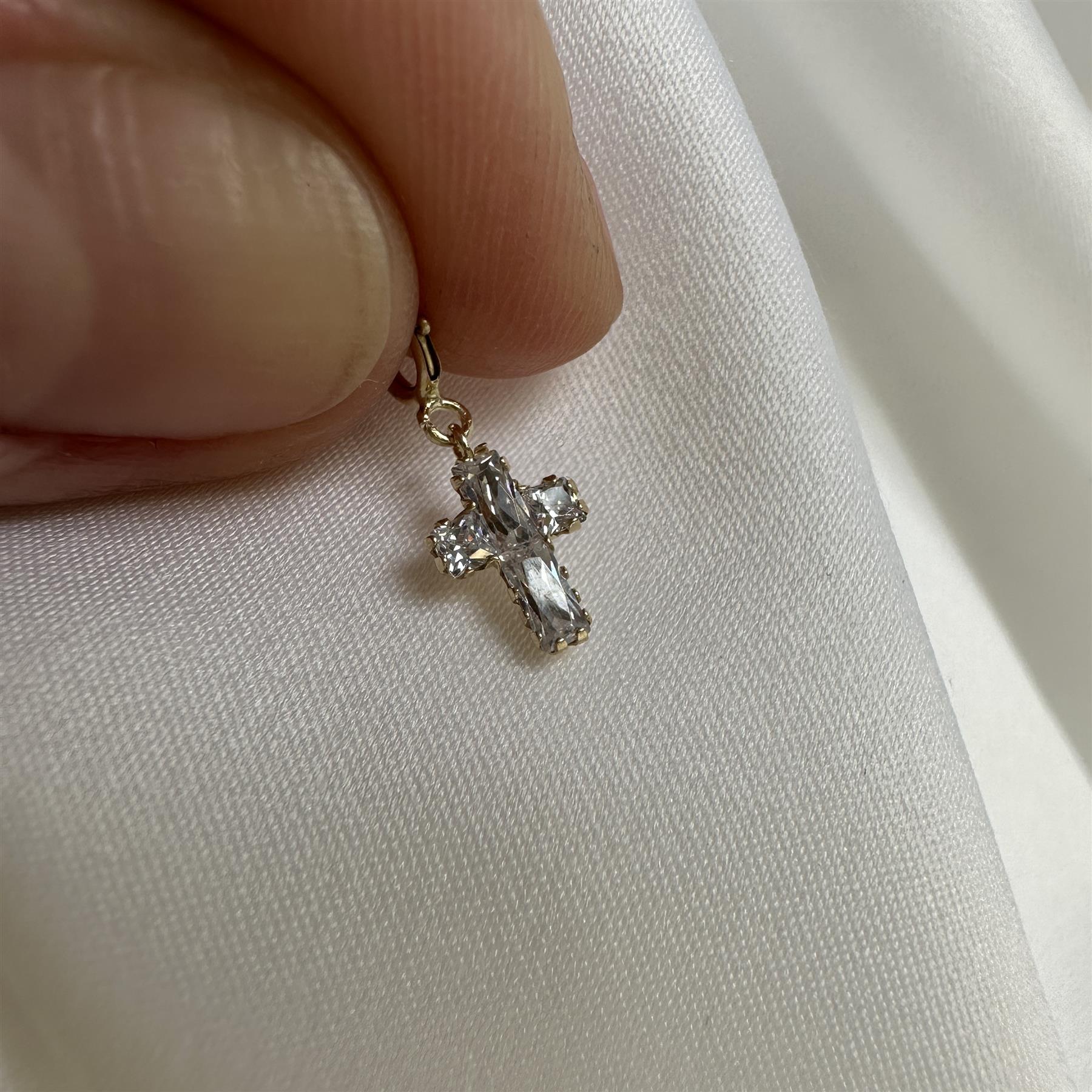 9ct Gold & Clear CZ Cross Clip on Charm 375 Charms Christian Religious Christ