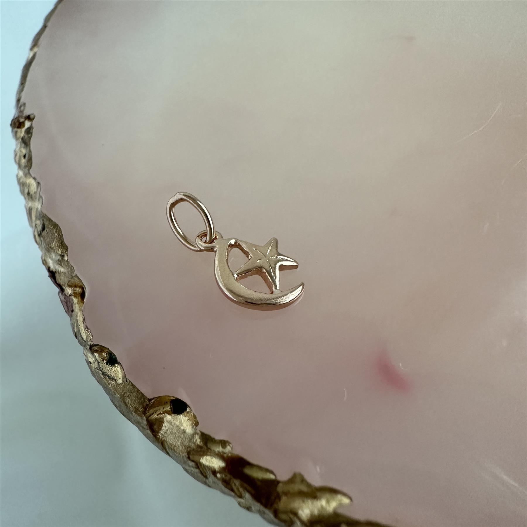 Tiny Rose Gold Plated Sterling Silver Moon & Star Charm