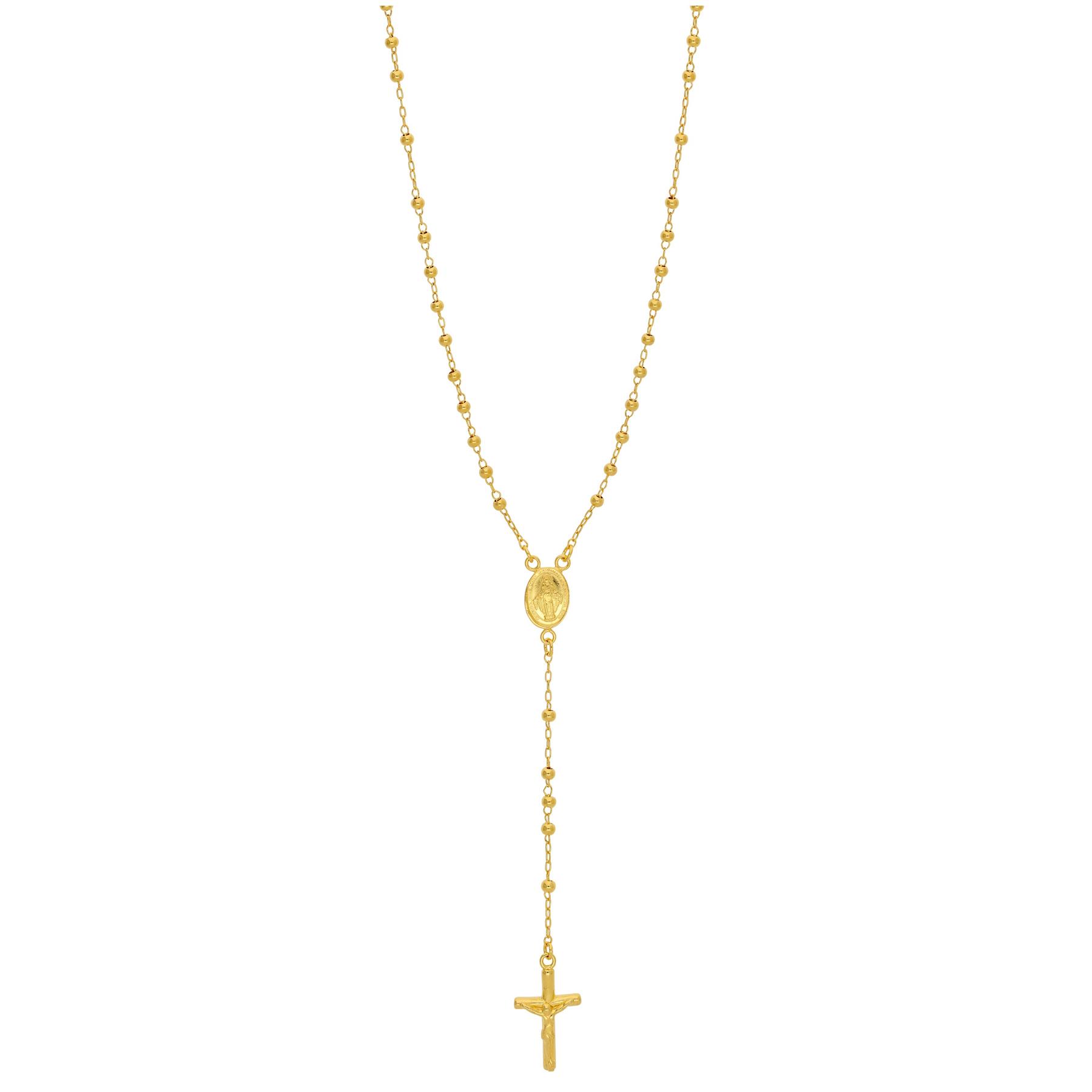 Gold Plated Sterling Silver Rosary Bead Necklace - 20 Inches