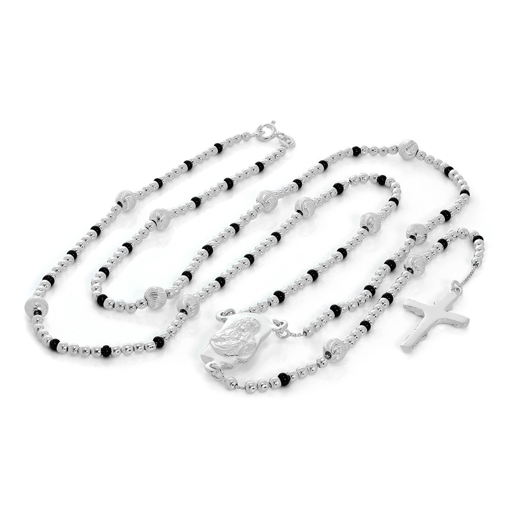 Sterling Silver Rosary Beads 23 Inch Box Chain Necklace with Clasp Catholic