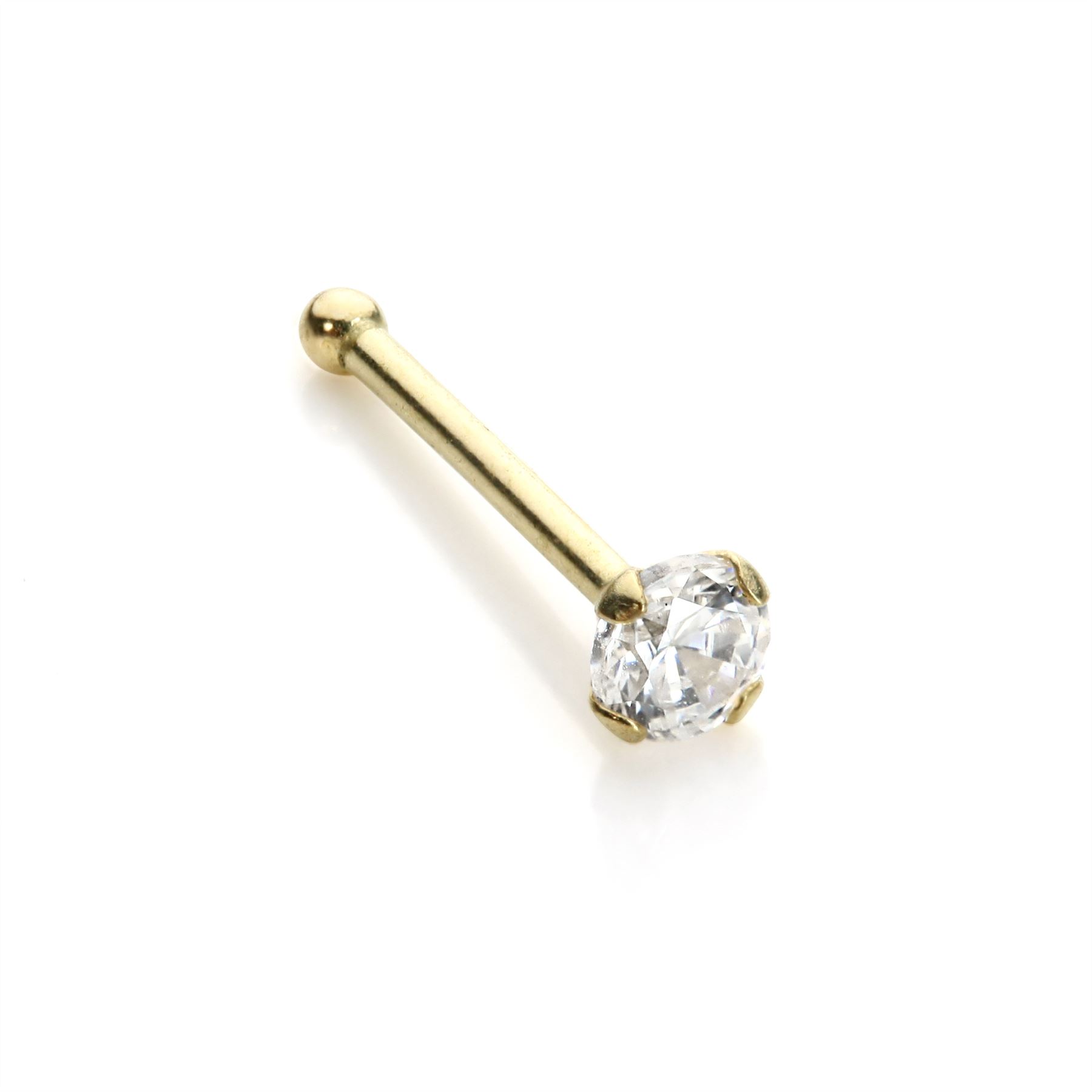 9ct Solid Yellow Gold CZ Crystal Nose Pin Stud - Ball End - Picture 7 of 12