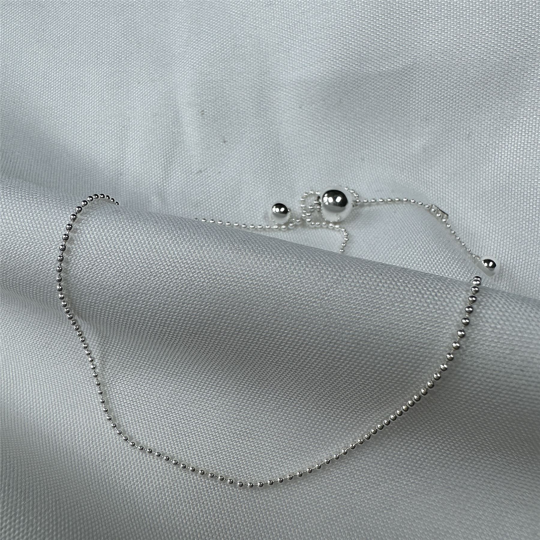 Sterling Silver Beaded Chain Slider Ball Clasp Adjustable Bracelet