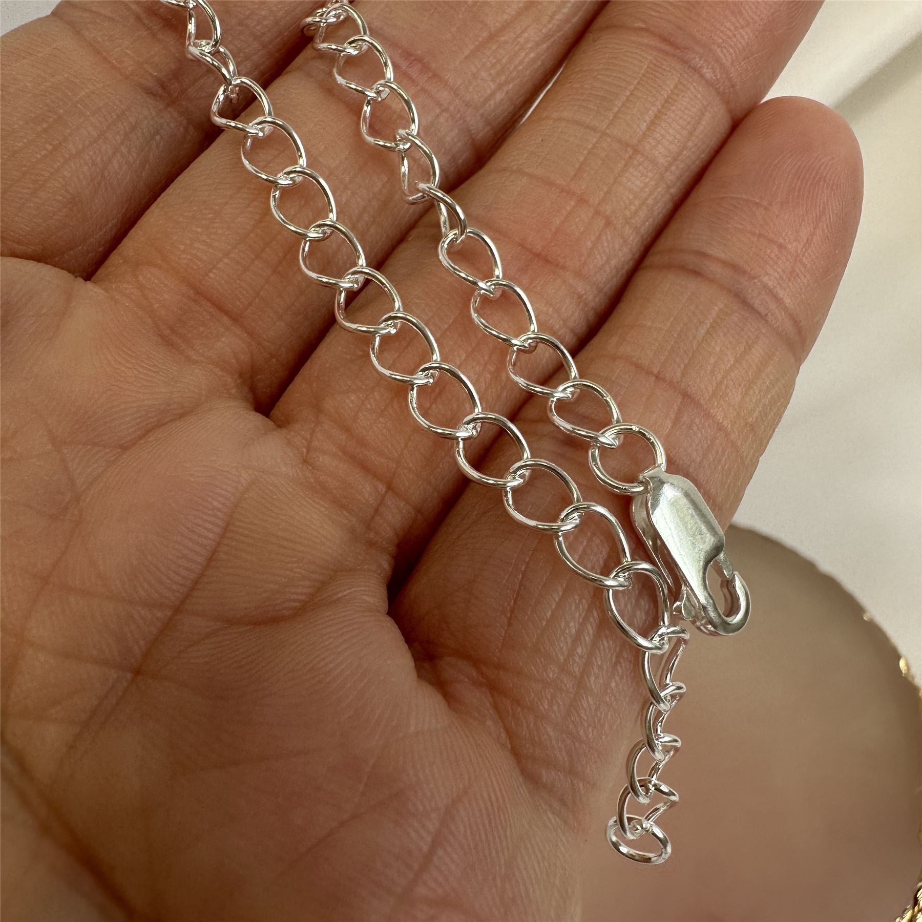 Sterling Silver Light Curb Chain Charm Bracelet 5.5