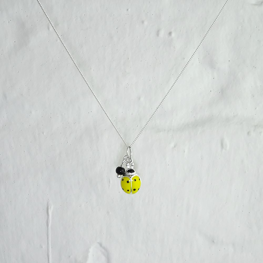 Sterling Silver & Yellow Enamel Ladybird Necklace - 16 - 32 Inches