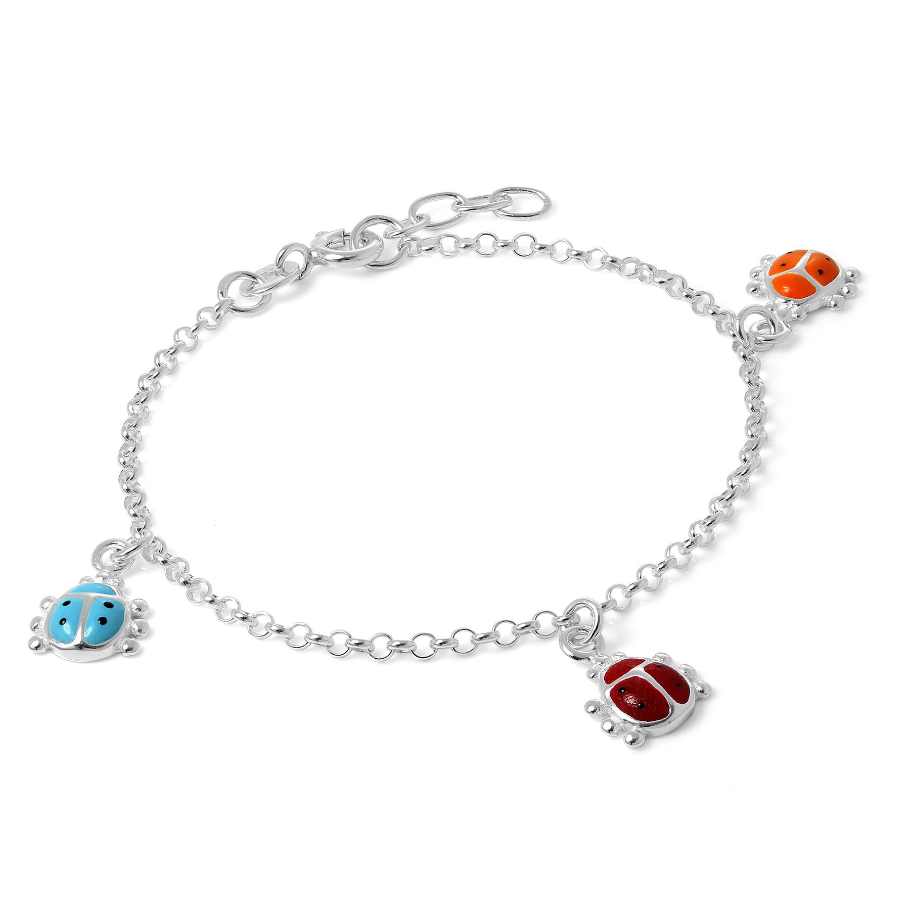 Childrens 925 Sterling Silver Ladybird Charm Bracelet Lady Bird Bug Charms Kids