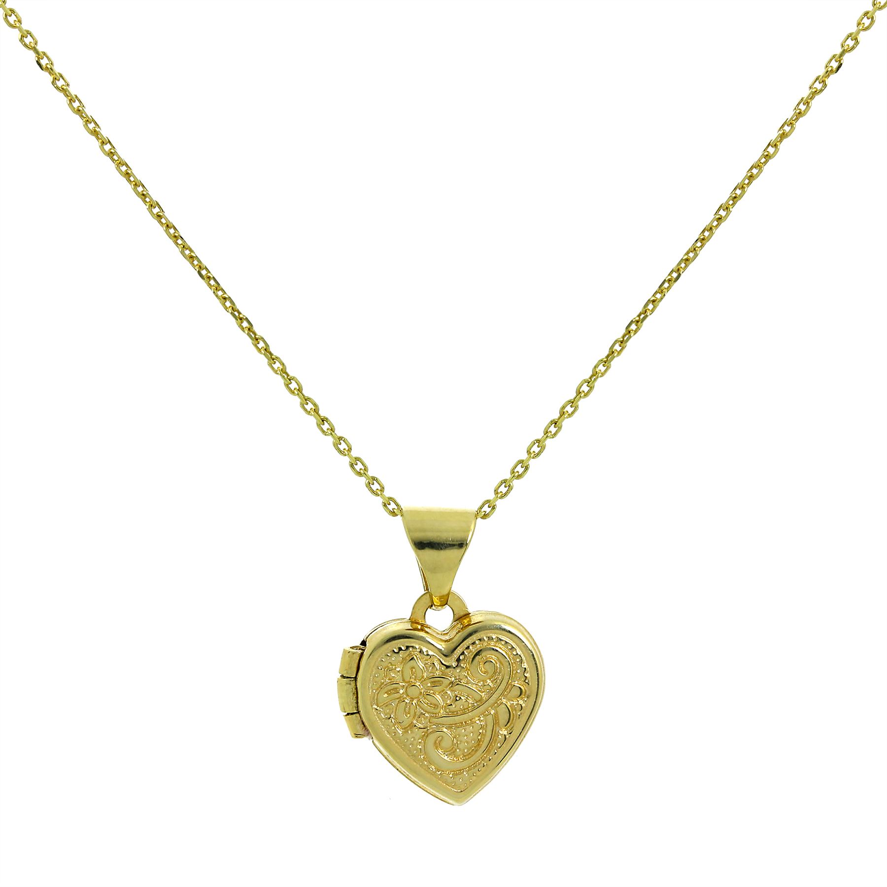 Tiny 9ct Yellow Gold Engraved Heart Locket on Chain 16 18 20 " Inches Necklace - Picture 5 of 16