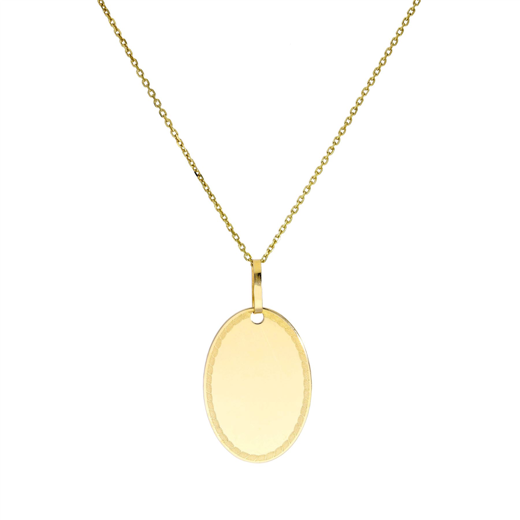 9ct Gold Oval Edged Tag Necklace 16 - 20 Inches Name Initials