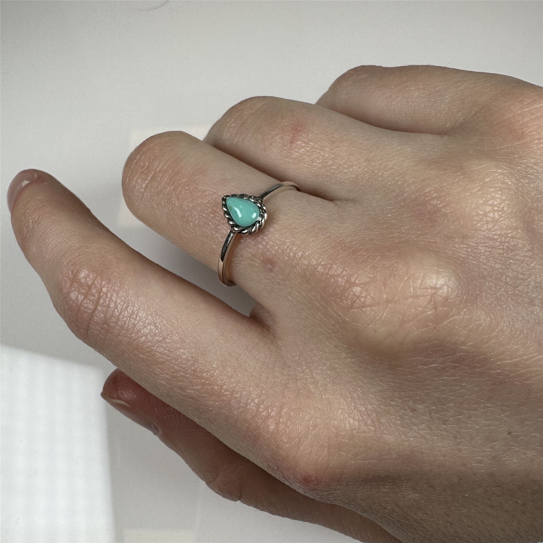 Sterling Silver Turquoise Oxidised Teardrop Open Ring