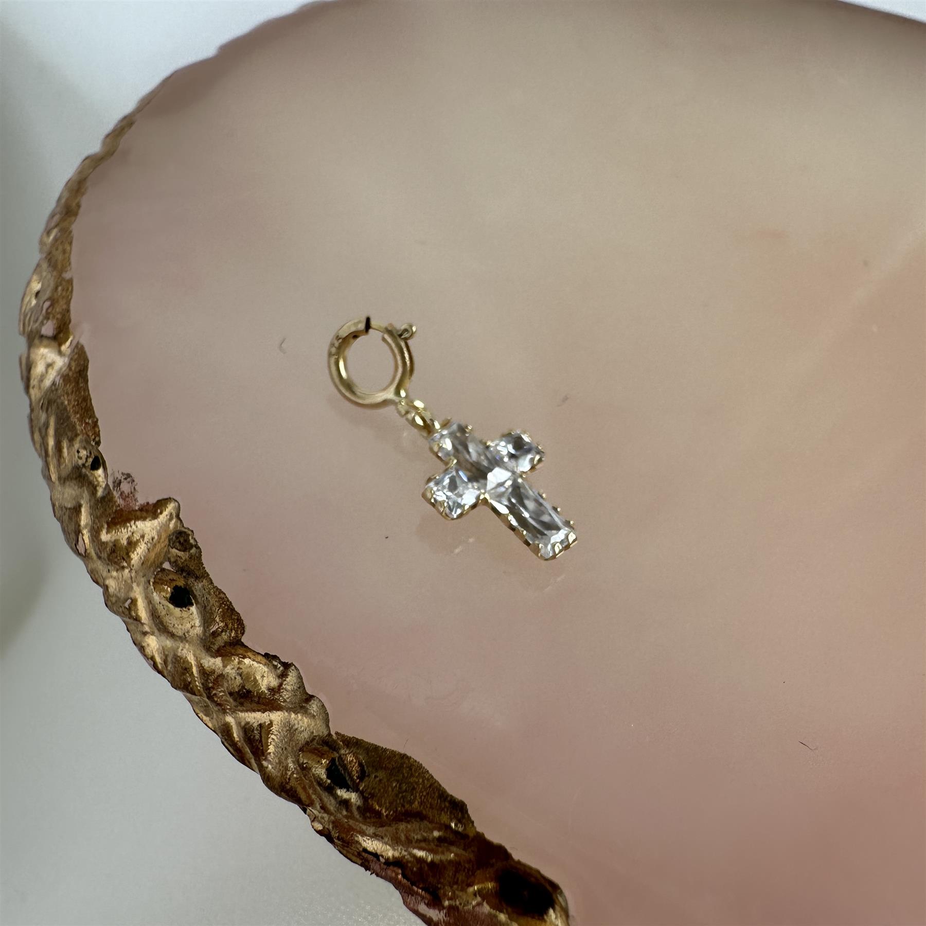 9ct Gold & Clear CZ Cross Clip on Charm 375 Charms Christian Religious Christ