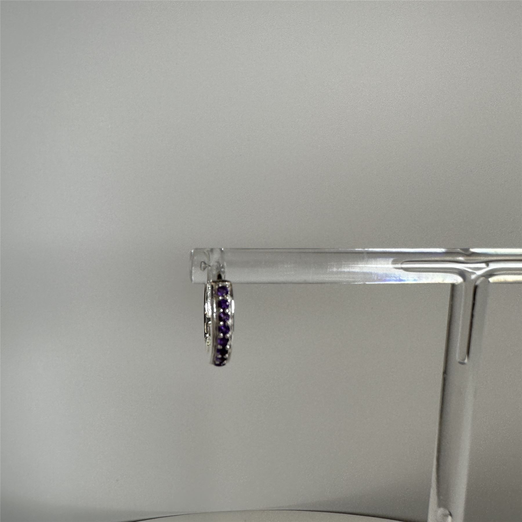 Sterling Silver Amethyst CZ Pave 15mm Huggie Hoop Earrings