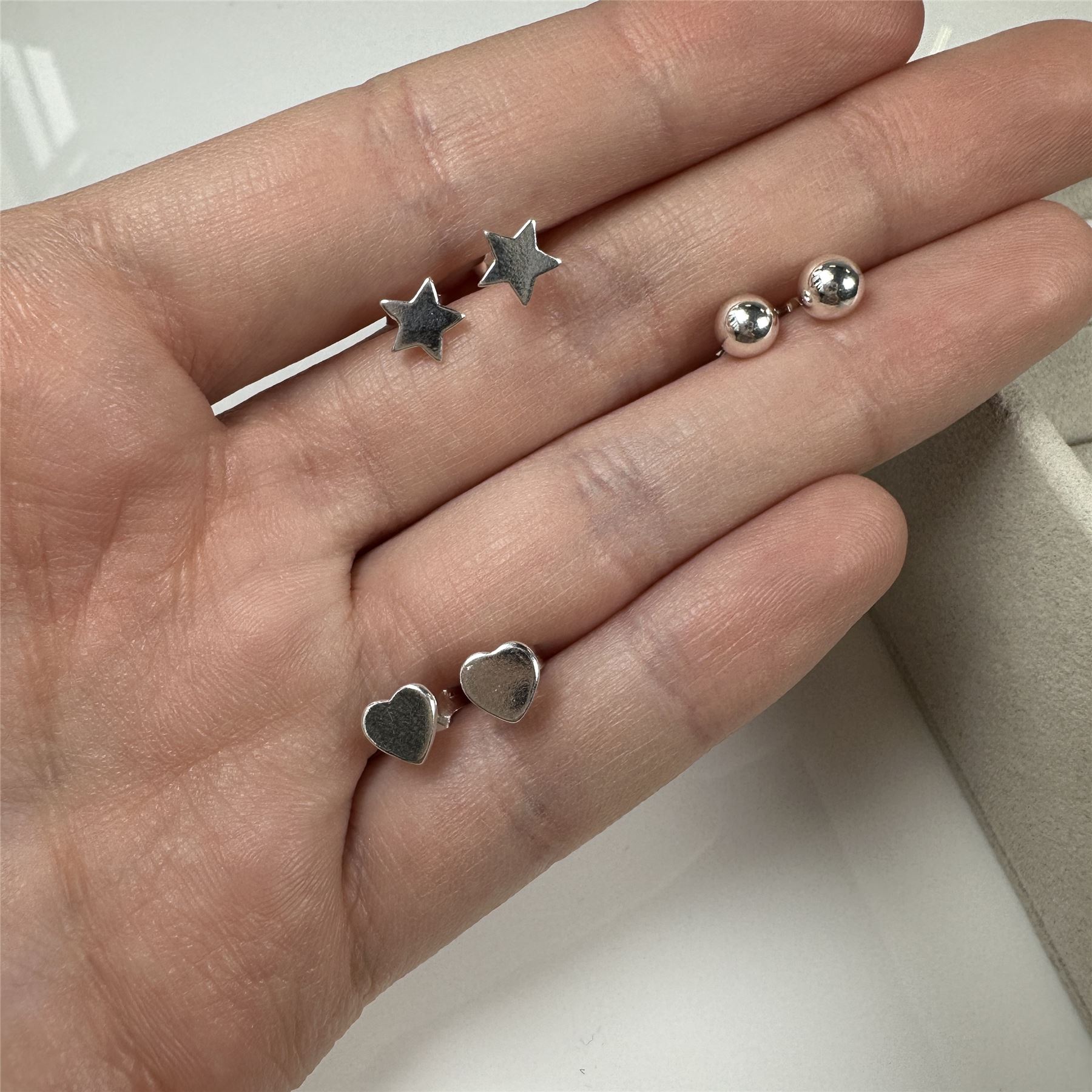 Sterling Silver Heart Star Ball Mixed Stud Earrings Set of 3