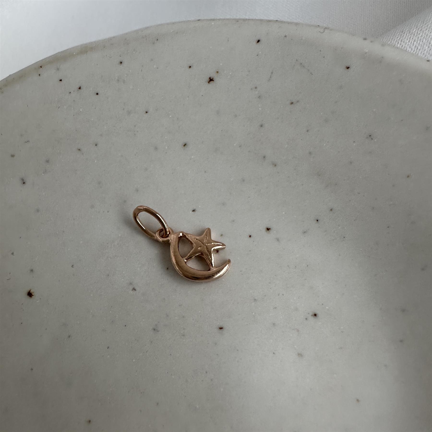 Tiny Rose Gold Plated Sterling Silver Moon & Star Charm