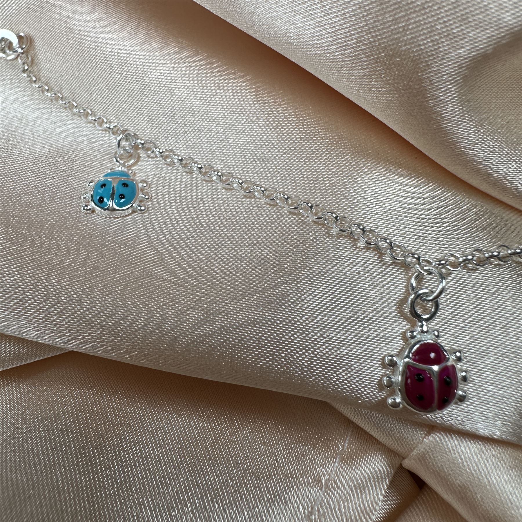 Childrens 925 Sterling Silver Ladybird Charm Bracelet Lady Bird Bug Charms Kids