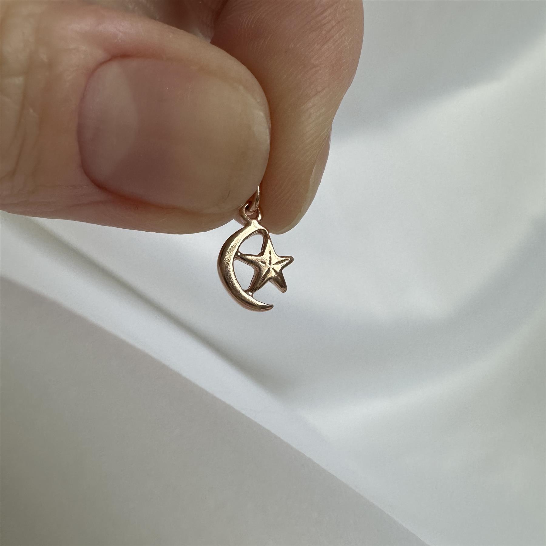 Tiny Rose Gold Plated Sterling Silver Moon & Star Charm