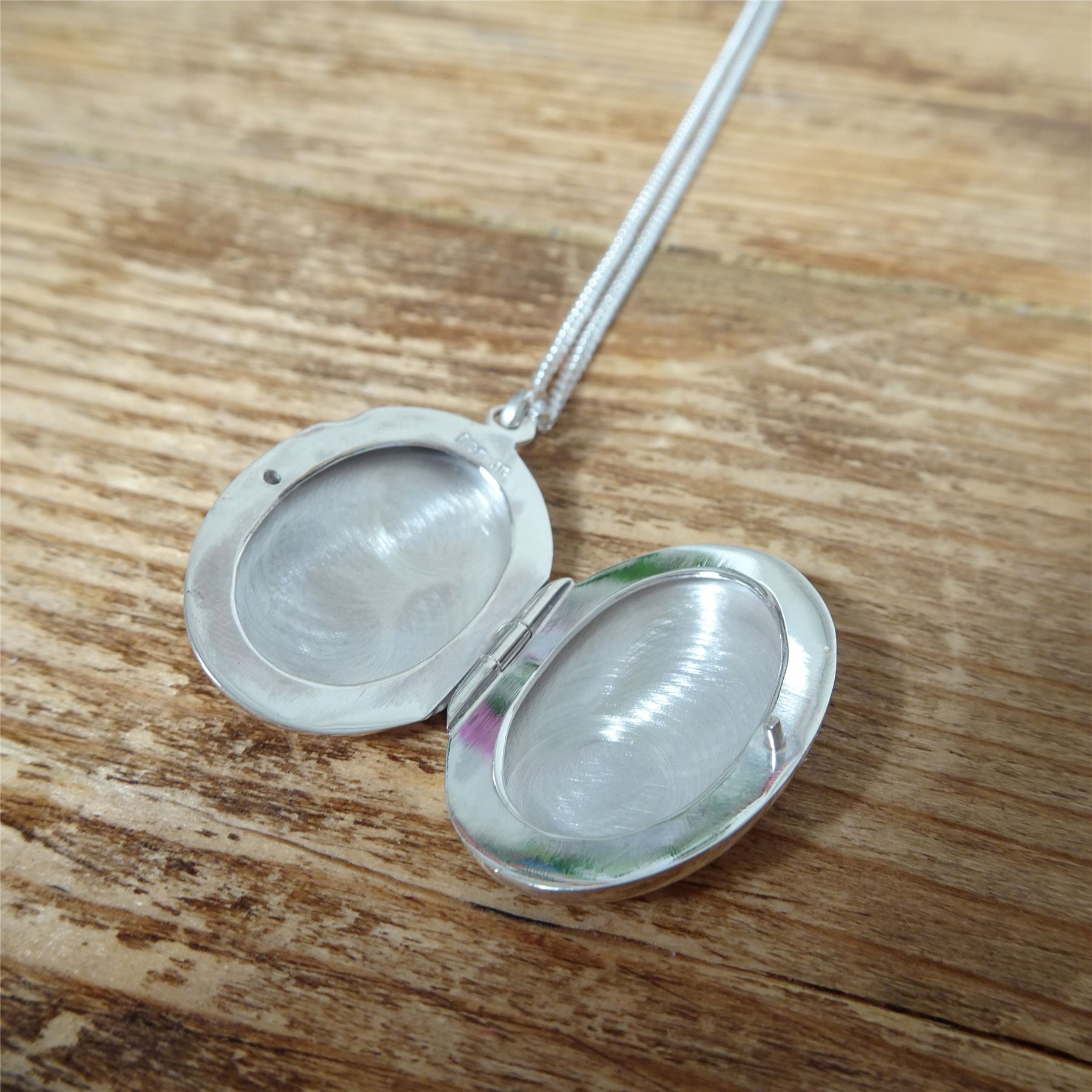 Sterling Silver Oval Flowers Locket on Chain 16 - 24 Inches