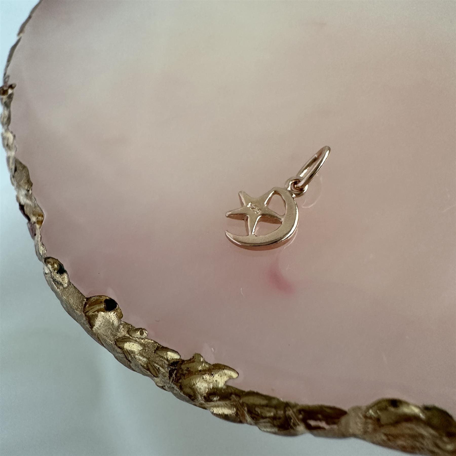 Tiny Rose Gold Plated Sterling Silver Moon & Star Charm