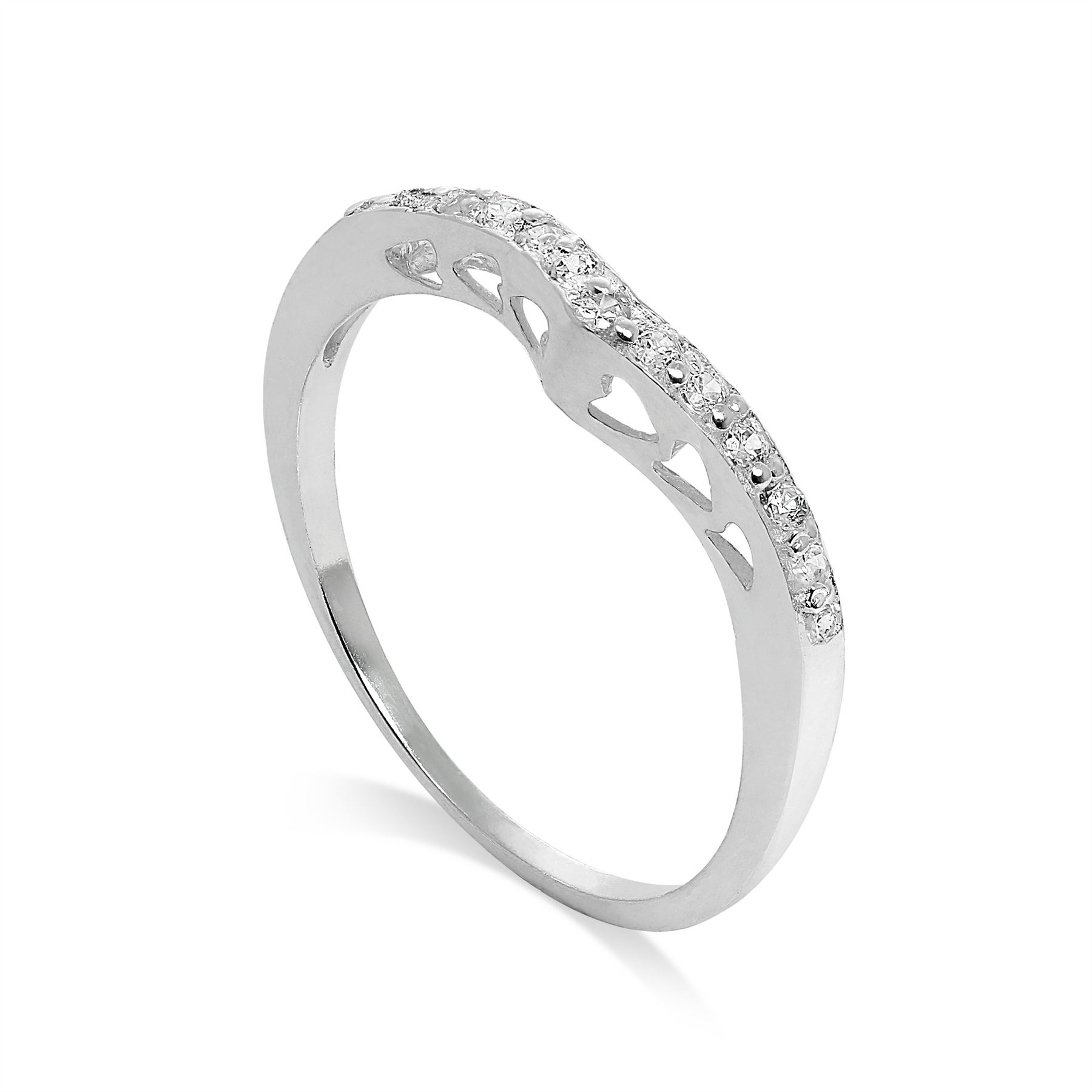 Sterling Silber & CZ Kristall Wishbone Ring mit Herzen Größe I - W - Bild 10 von 48