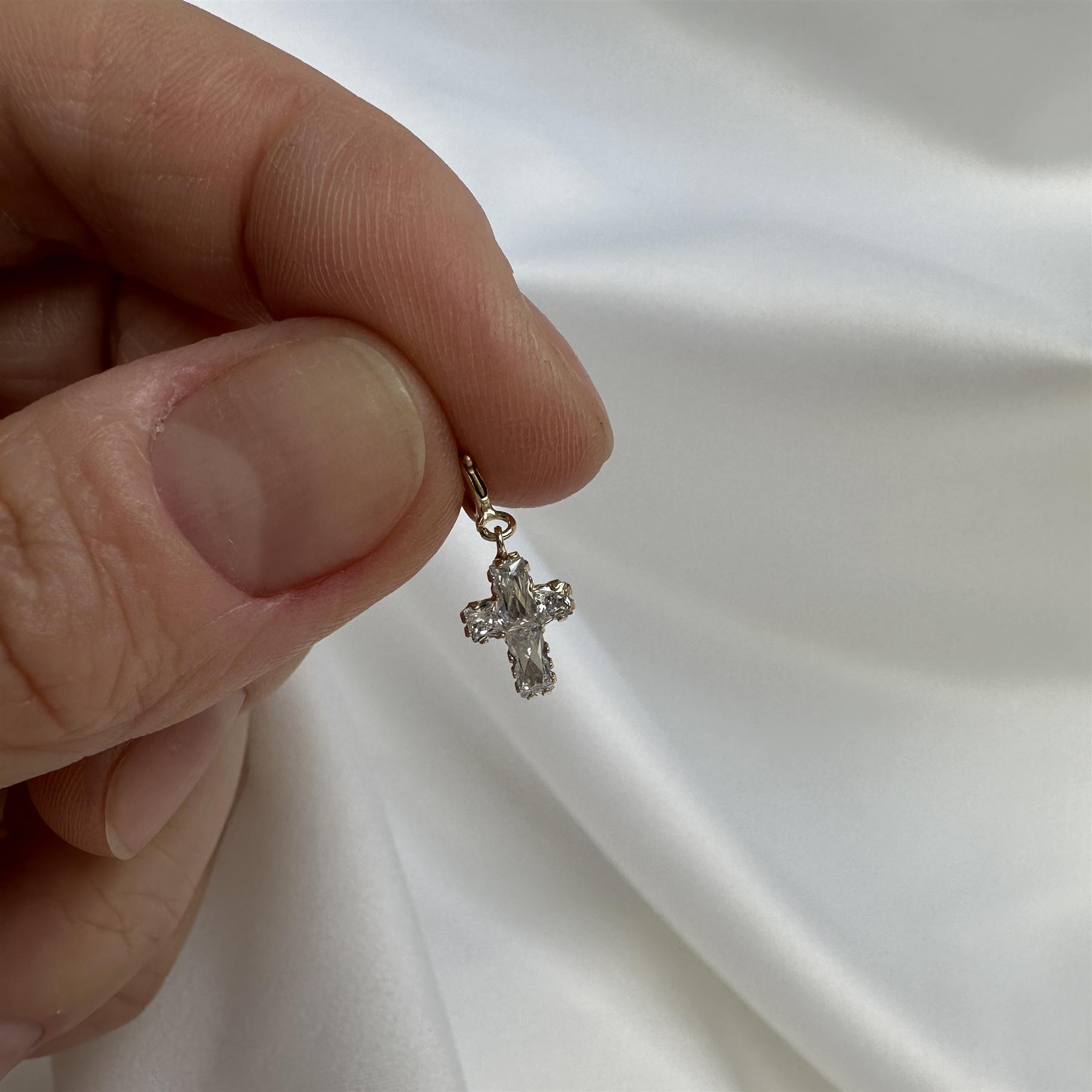 9ct Gold & Clear CZ Cross Clip on Charm 375 Charms Christian Religious Christ